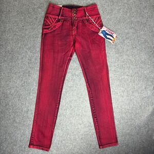 Jvini Women's Size 15 29x31 Red Acid Wash High Waist Skinny Jeans Button Fly Y2K